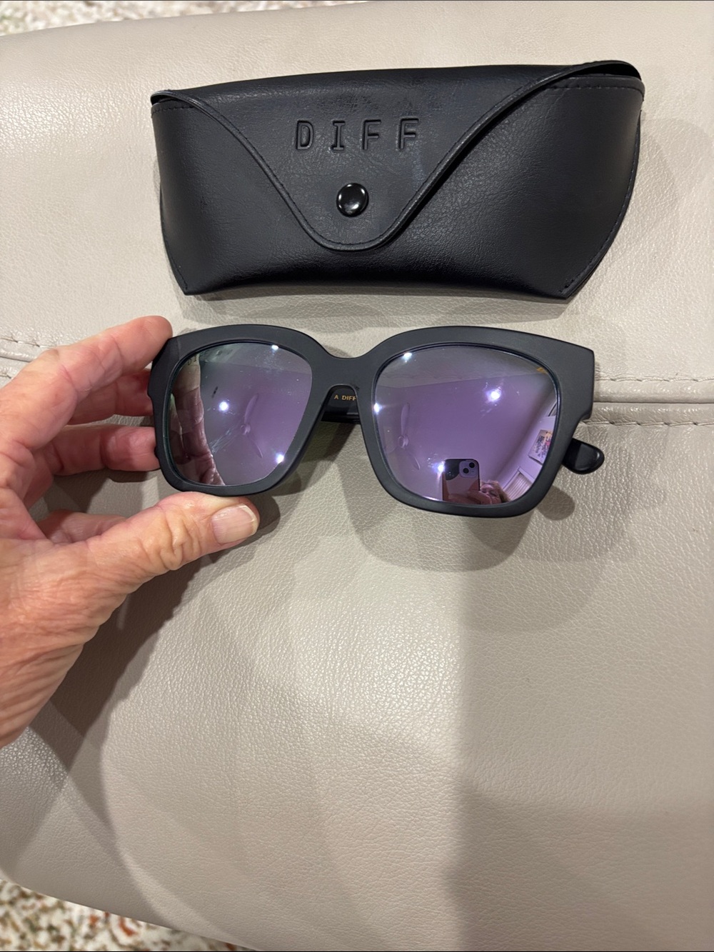Diff Bella II Black Frame Sunglasses with Purple Mirrored Lenses